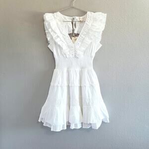 Love The Label Women's White Cotton Tiered Mini Dress Sz XS Ruffles Open Back